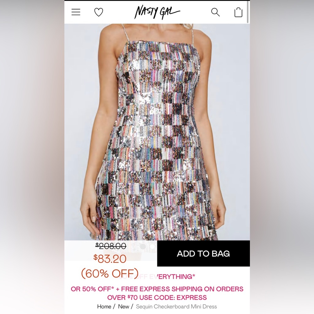 Checkered rainbow sequin Nasty Girl mini dress